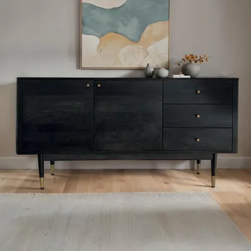 Beluna skjenk 160 cm - dypsvart med gullfargede detaljer - Oppbevaring - Oppbevaringsmøbler - Sideboard & skjenker