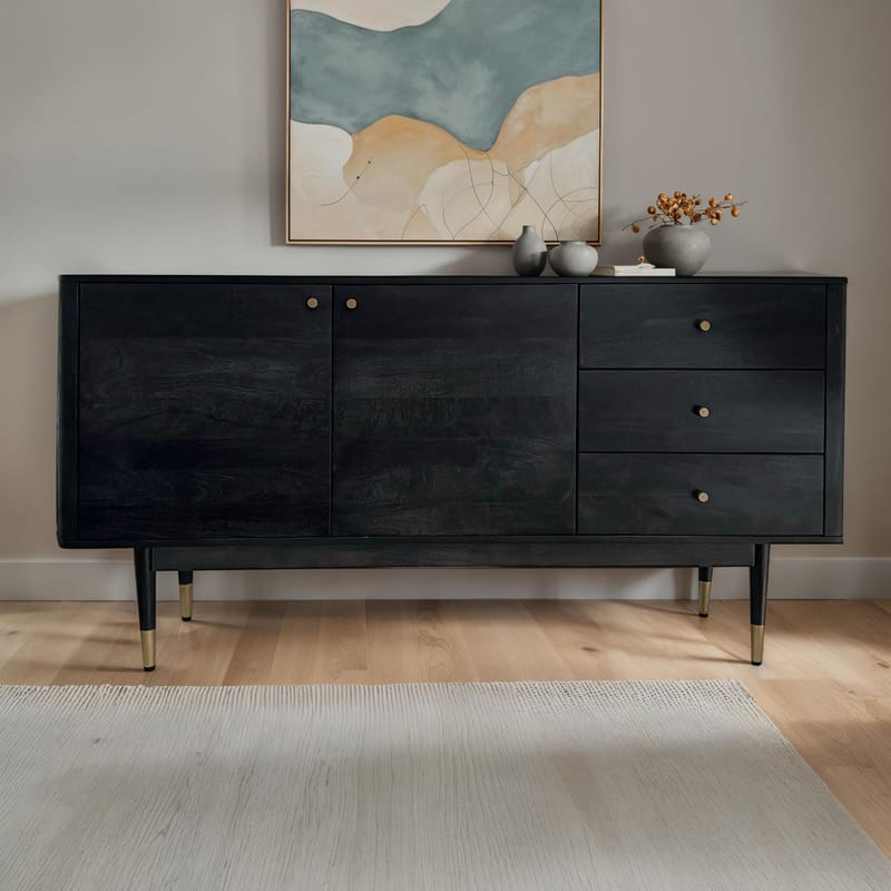 Beluna skjenk 160 cm - dypsvart med gullfargede detaljer - Oppbevaring - Oppbevaringsmøbler - Sideboard & skjenker