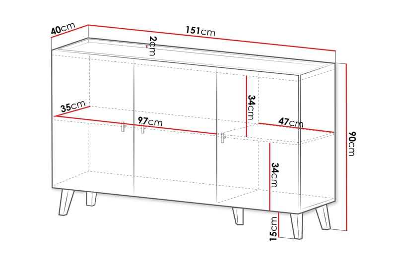 Betsi Skjenk 151x40 cm - Oppbevaring - Oppbevaringsmøbler - Sideboard & skjenker