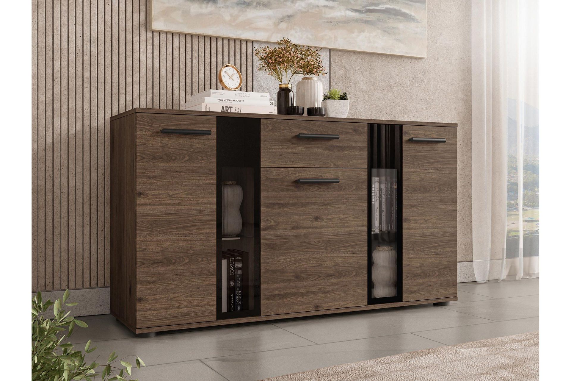 Bunta Skjenk 141x41 cm Brun/Hvit - Oppbevaring - Trademax