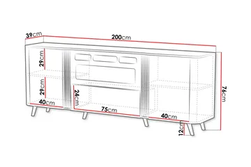 Clement Kommode 200 cm - Svart - Innredning - Peis - Peis uten pipe - El-peiser