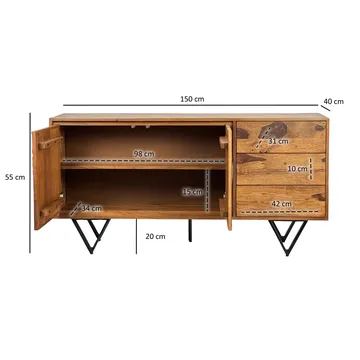 Corena skjenk 150 cm - naturbrun med flerfargede fronter i steinimitasjon og svarte ben - Oppbevaring - Oppbevaringsmøbler - Sideboard & skjenker