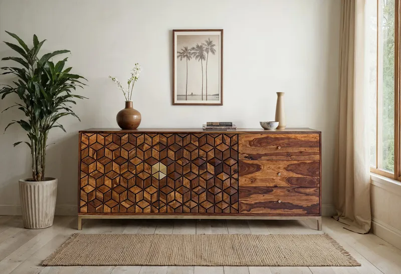 Coruna skjenk 180 cm - varm mørkebrun og gull - Oppbevaring - Oppbevaringsmøbler - Sideboard & skjenker