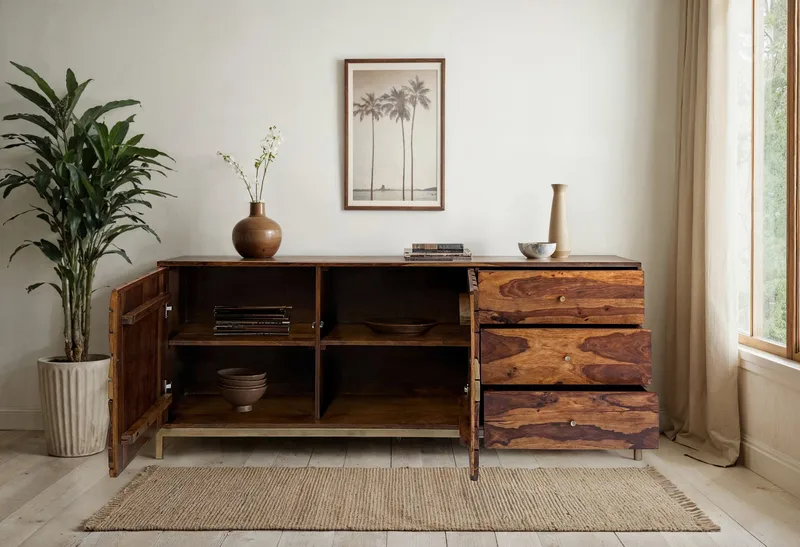 Coruna skjenk 180 cm - varm mørkebrun og gull - Oppbevaring - Oppbevaringsmøbler - Sideboard & skjenker