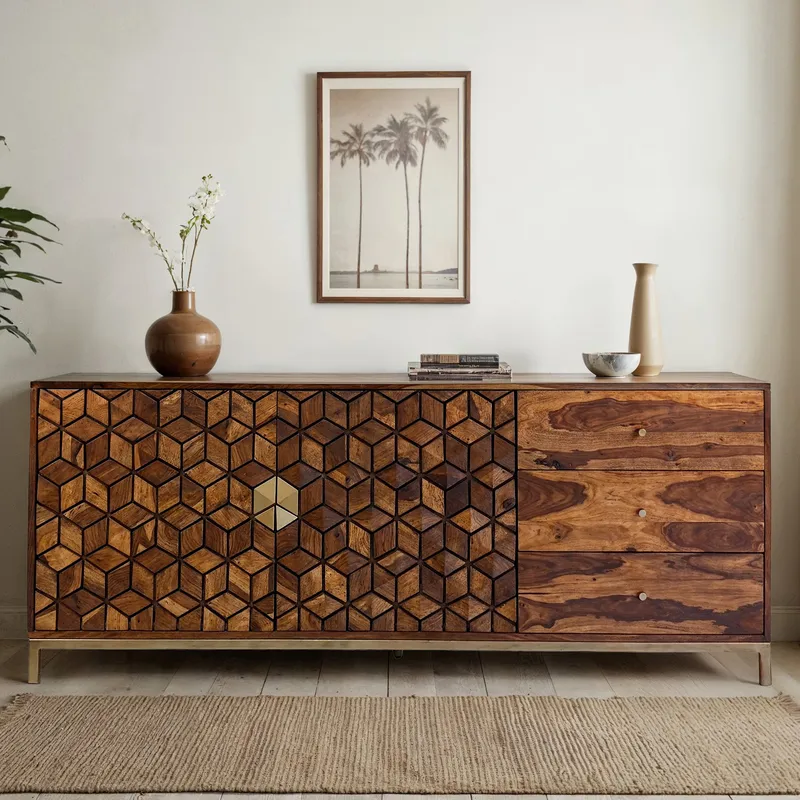 Coruna skjenk 180 cm - varm mørkebrun og gull - Oppbevaring - Oppbevaringsmøbler - Sideboard & skjenker