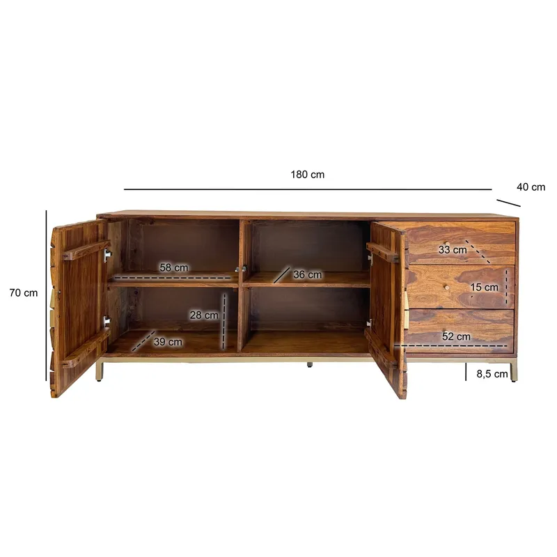 Coruna skjenk 180 cm - varm mørkebrun og gull - Oppbevaring - Oppbevaringsmøbler - Sideboard & skjenker