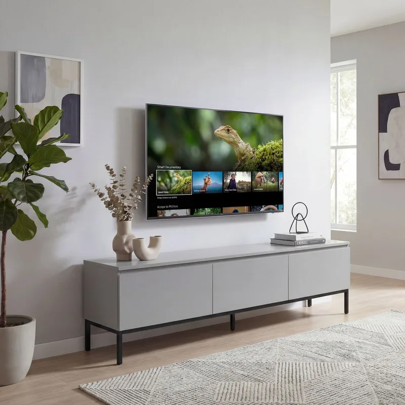 Dorvik TV-benk 150 cm med 3 skuffer - lysegrå og svart - Oppbevaring - Oppbevaringsmøbler - Sideboard & skjenker