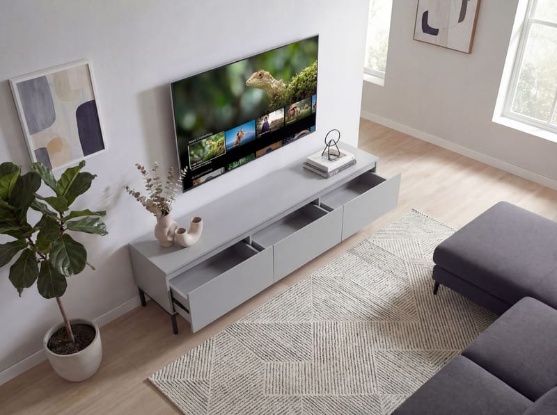 Dorvik TV-benk 150 cm med 3 skuffer - lysegrå og svart - Oppbevaring - Oppbevaringsmøbler - Sideboard & skjenker