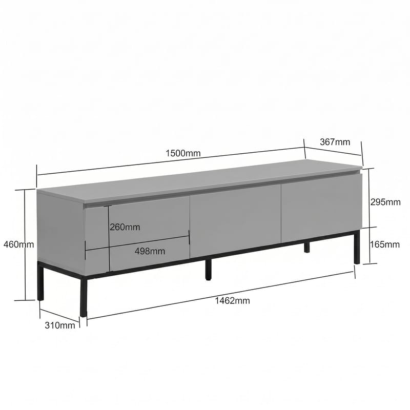 Dorvik TV-benk 150 cm med 3 skuffer - lysegrå og svart - Oppbevaring - Oppbevaringsmøbler - Sideboard & skjenker