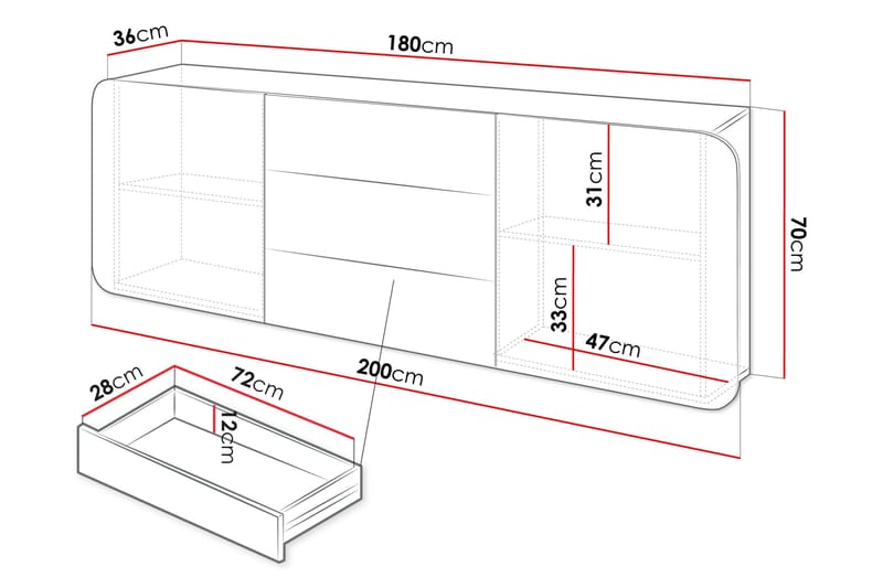 Duartina Skjenk 200x36 cm - Beige - Oppbevaring - Oppbevaringsmøbler - Sideboard & skjenker