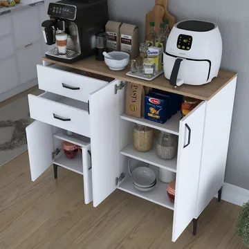 Flerbruksskap Wallxpert Hyla (120 x 98,6 x 45 cm) Hvit Valnøtt - Hvit og valnøtt - Oppbevaring - Oppbevaringsmøbler - Sideboard & skjenker