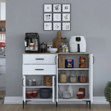 Flerbruksskap Wallxpert Hyla (120 x 98,6 x 45 cm) Hvit Valnøtt - Hvit og valnøtt - Oppbevaring - Oppbevaringsmøbler - Sideboard & skjenker