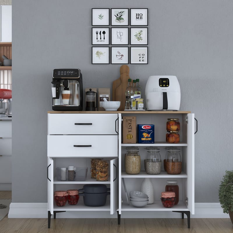 Flerbruksskap Wallxpert Hyla (120 x 98,6 x 45 cm) Hvit Valnøtt - Hvit og valnøtt - Oppbevaring - Oppbevaringsmøbler - Sideboard & skjenker