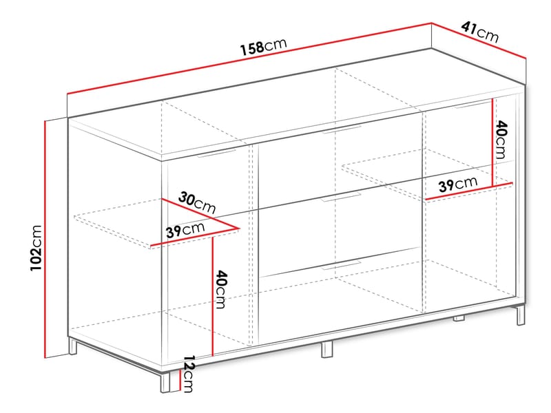 Fonti Rektangulær Skjenk 158 cm i Tre - Svart|Brun - Oppbevaring - Oppbevaringsmøbler - Sideboard & skjenker