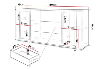 Gamal Skjenk 150x40 cm i Tre med Glassdører - Svart - Oppbevaring - Oppbevaringsmøbler - Sideboard & skjenker