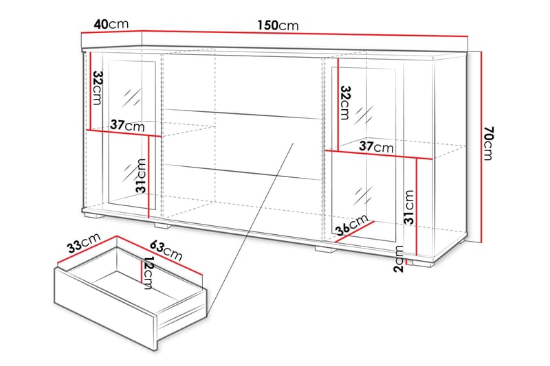 Gammel Skjenk 150x40 cm - Brun/Hvit - Oppbevaring - Oppbevaringsmøbler - Sideboard & skjenker