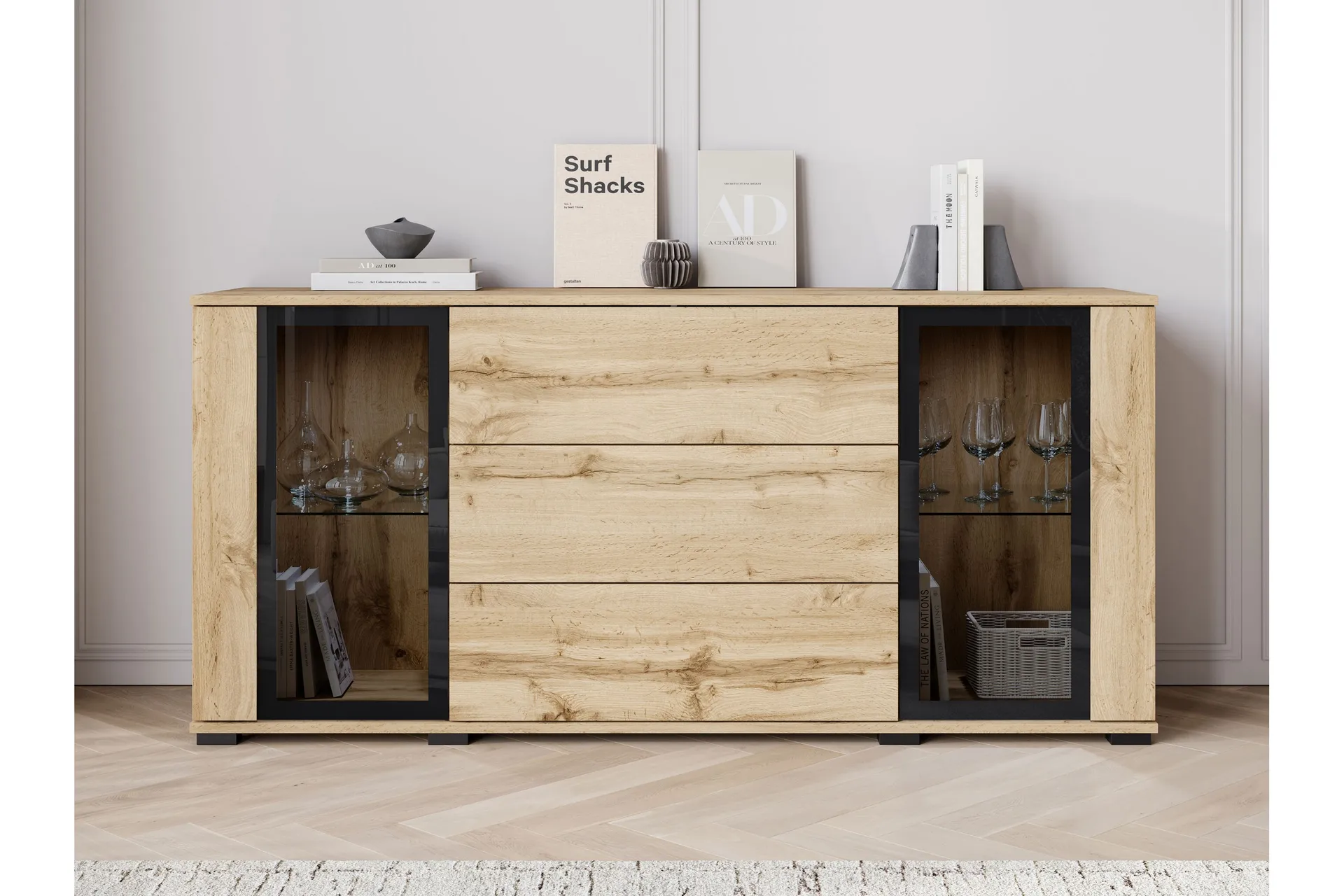 gammel-skjenk-150x40-cm-brun-sort-oppbevaring-trademax