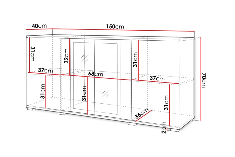 Gammel Skjenk 150x40 cm - Hvit/Rosa - Oppbevaring - Oppbevaringsmøbler - Sideboard & skjenker