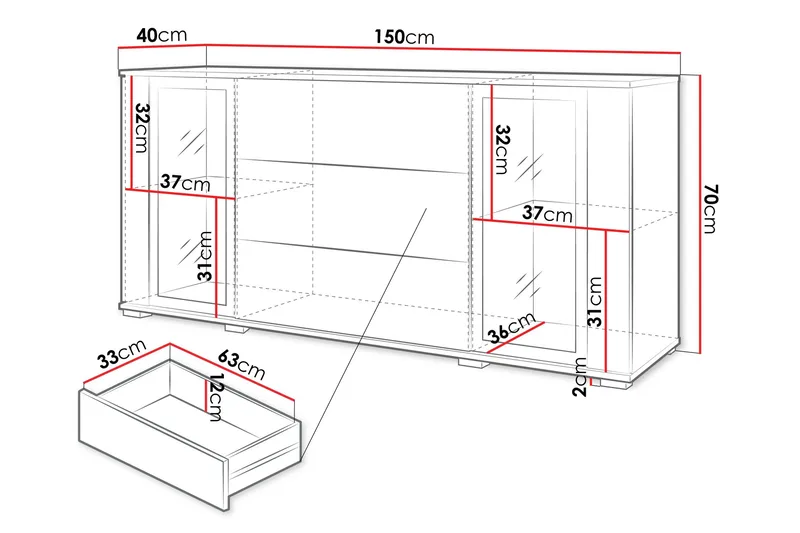 Gammel Skjenk 150x40 cm - Svart - Oppbevaring - Oppbevaringsmøbler - Sideboard & skjenker
