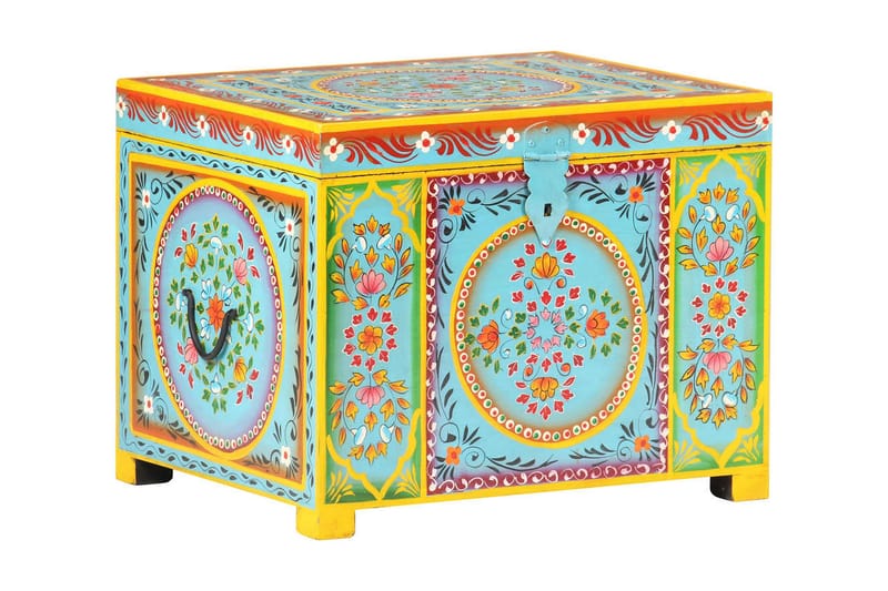 Håndmalt oppbevaringsboks 50x40x40 cm heltre mango - Flerfarget - Oppbevaring - Oppbevaringsmøbler - Oppbevaringskiste