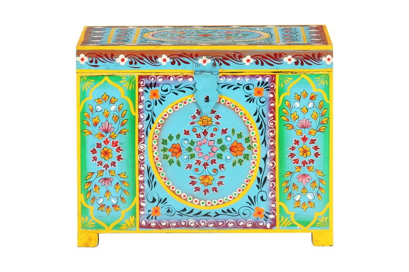 Håndmalt oppbevaringsboks 50x40x40 cm heltre mango - Flerfarget - Oppbevaring - Oppbevaringsmøbler - Oppbevaringskiste