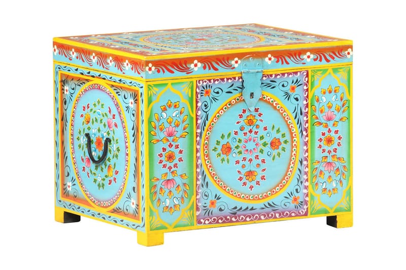 Håndmalt oppbevaringsboks 50x40x40 cm heltre mango - Flerfarget - Oppbevaring - Oppbevaringsmøbler - Oppbevaringskiste