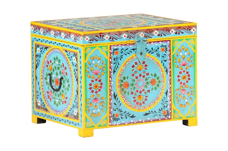 Håndmalt oppbevaringsboks 50x40x40 cm heltre mango - Flerfarget - Oppbevaring - Oppbevaringsmøbler - Oppbevaringskiste