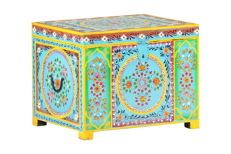 Håndmalt oppbevaringsboks 50x40x40 cm heltre mango - Flerfarget - Oppbevaring - Oppbevaringsmøbler - Oppbevaringskiste