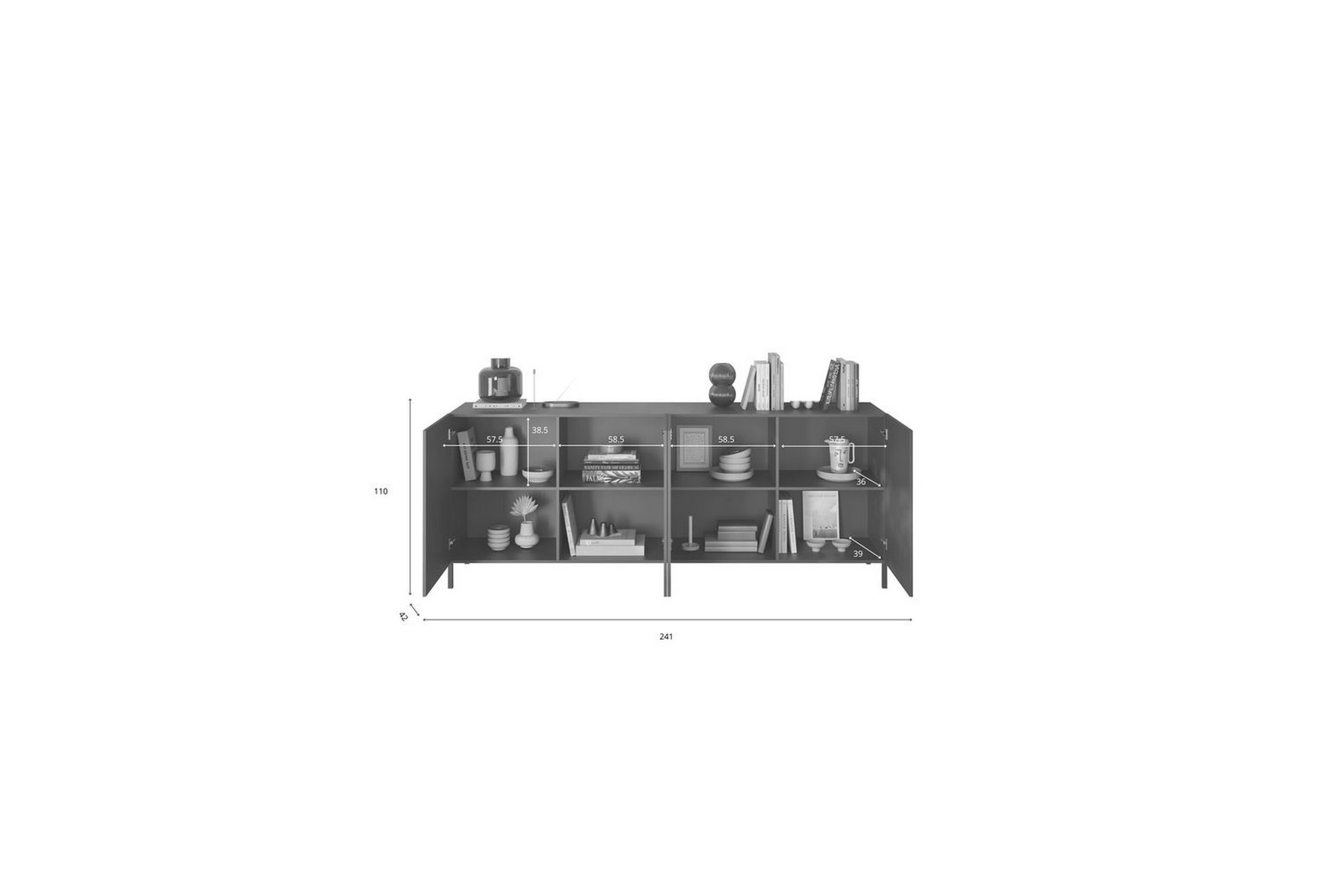 Hawell Skjenk 241 cm - Grå - Oppbevaring - Oppbevaringsmøbler - Sideboard & skjenker