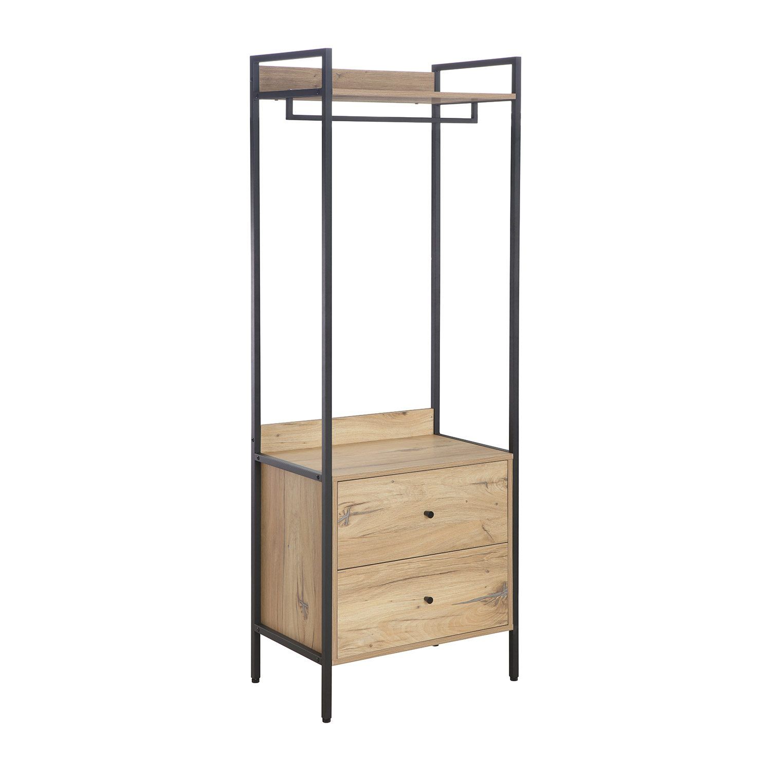 Hylle til entré HOME4YOU Hannes 64x40x180 cm rustikk melamin med skuffer - brun
