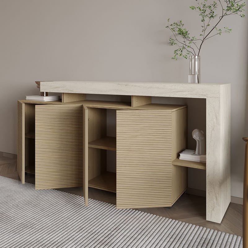 Jurukovo Konsoll 170x80x35 cm - Travertin og varm eik - Oppbevaring - Oppbevaringsmøbler - Sideboard & skjenker