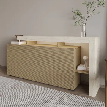 Jurukovo Konsoll 170x80x35 cm - Travertin og varm eik - Oppbevaring - Oppbevaringsmøbler - Sideboard & skjenker