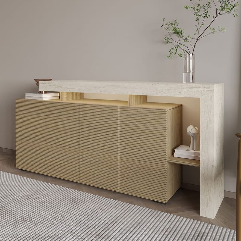Jurukovo Konsoll 170x80x35 cm - Travertin og varm eik - Oppbevaring - Oppbevaringsmøbler - Sideboard & skjenker