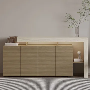 Jurukovo Konsoll 170x80x35 cm - Travertin og varm eik - Oppbevaring - Oppbevaringsmøbler - Sideboard & skjenker