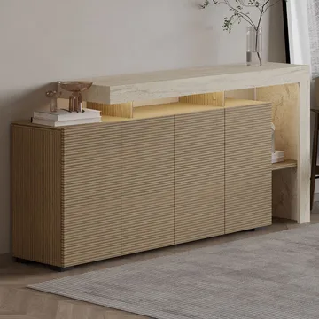 Jurukovo Konsoll 170x80x35 cm - Travertin og varm eik - Oppbevaring - Oppbevaringsmøbler - Sideboard & skjenker