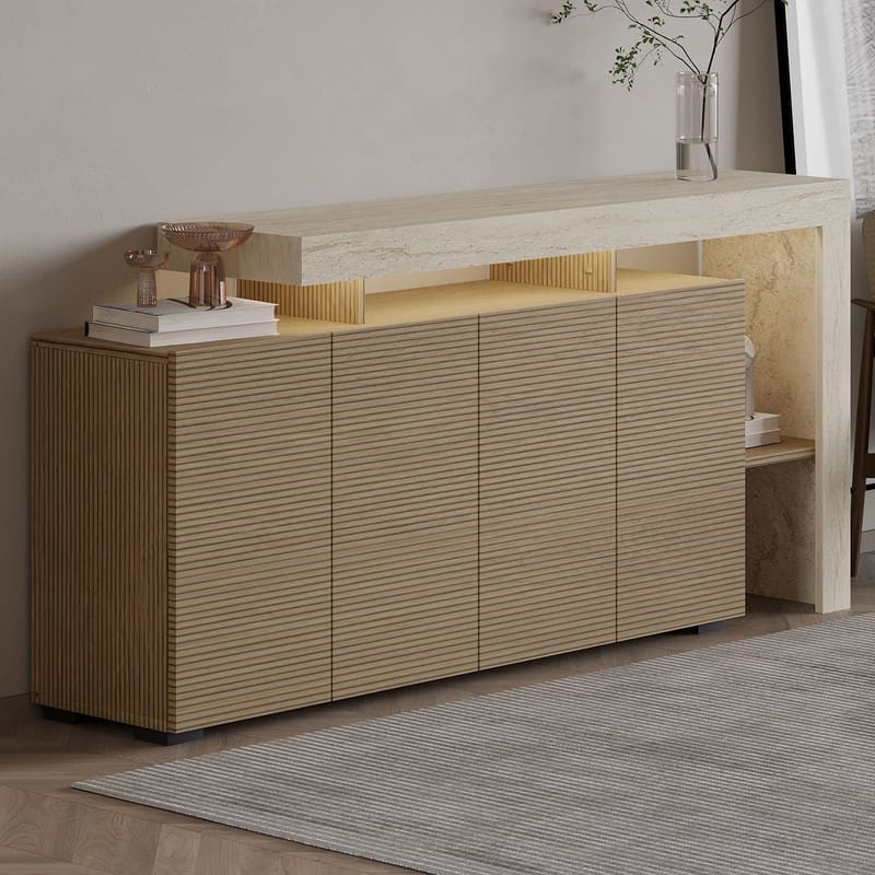 Jurukovo Konsoll 170x80x35 cm - Travertin og varm eik - Oppbevaring - Oppbevaringsmøbler - Sideboard & skjenker