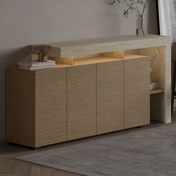 Jurukovo Konsoll 170x80x35 cm - Travertin og varm eik - Oppbevaring - Oppbevaringsmøbler - Sideboard & skjenker