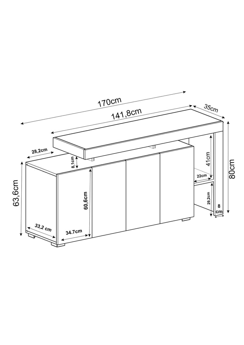 Jurukovo Konsollbord 170 cm - Hvit - Oppbevaring - Oppbevaringsmøbler - Sideboard & skjenker