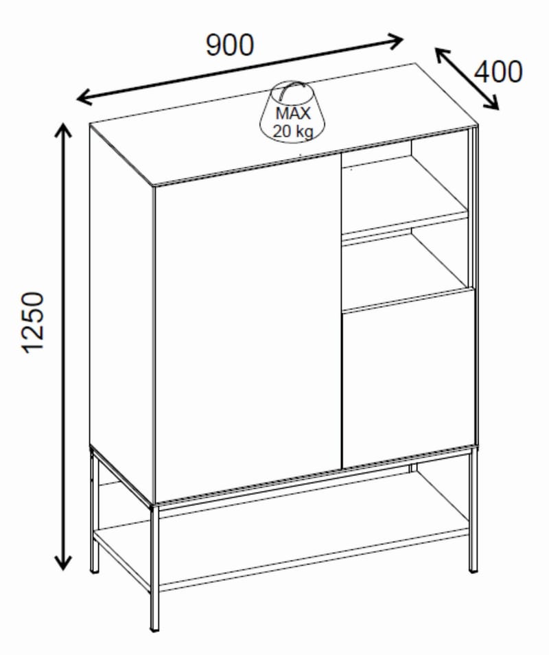 Kenvor Skjenk 90x125x40 cm - Antrasitt/Tre/Svart - Oppbevaring - Oppbevaringsmøbler - Sideboard & skjenker