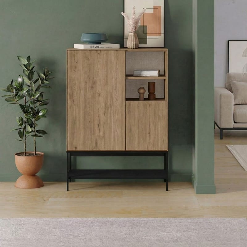 Kenvor Skjenk 90x125x40 cm - Naturlig eik Tre svart Svart - Oppbevaring - Oppbevaringsmøbler - Sideboard & skjenker