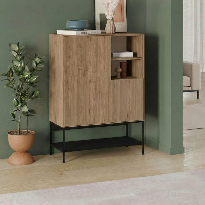 Kenvor Skjenk 90x125x40 cm - Naturlig eik Tre svart Svart - Oppbevaring - Oppbevaringsmøbler - Sideboard & skjenker