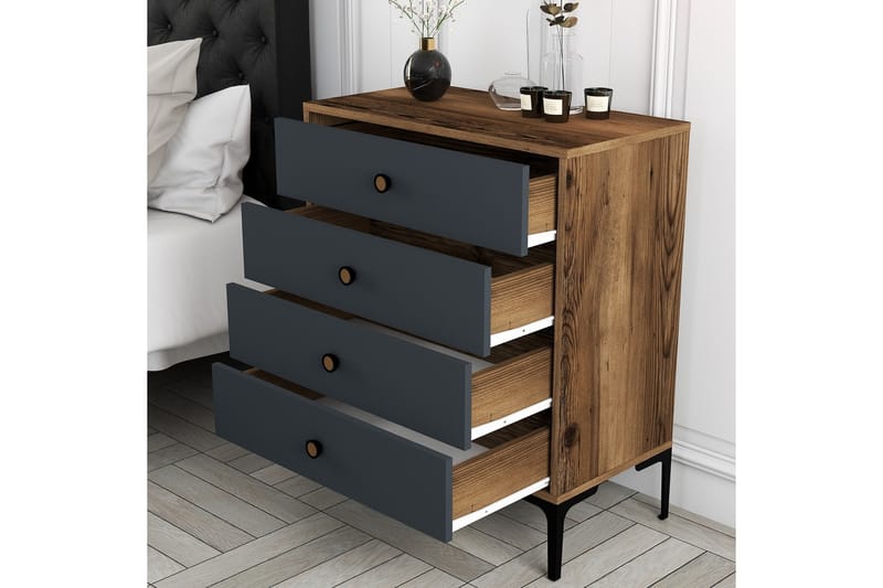 Ameias Kommode 76x90,7 cm Brun/Antrasitt - Hanah Home - Oppbevaring - Oppbevaringsmøbler - Kommode - Entrekommode