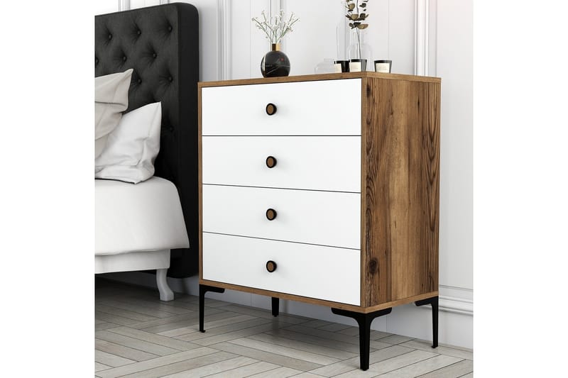 Ameias Kommode 76x90,7 cm Brun/Hvit - Hanah Home - Oppbevaring - Oppbevaringsmøbler - Kommode - Entrekommode