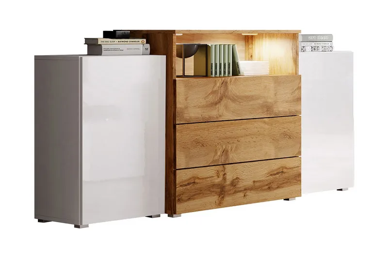 Kommode 150 cm, Hvit/Natur