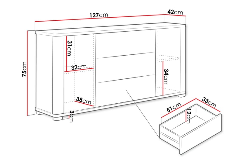 Afarin Kommode 127 cm - Brun - Oppbevaring - Oppbevaringsmøbler - Kommode