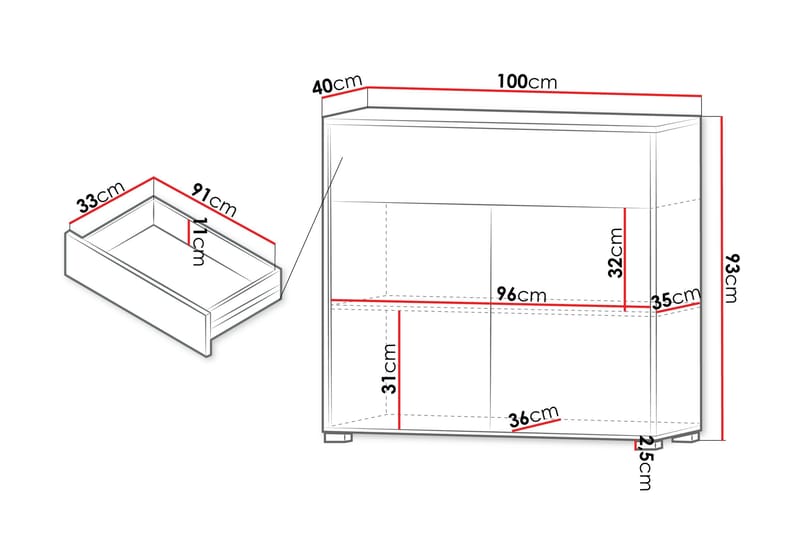 Agawal Kommode 100 cm - Hvit - Oppbevaring - Oppbevaringsmøbler - Kommode - Entrekommode