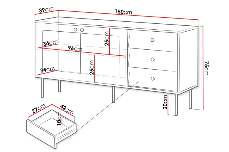 Akilesh Kommode 150 cm - Hvit - Oppbevaring - Oppbevaringsmøbler - Kommode