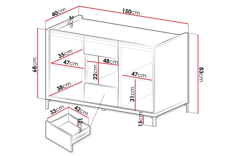 Akiya Kommode 150 cm - Svart - Oppbevaring - Oppbevaringsmøbler - Kommode