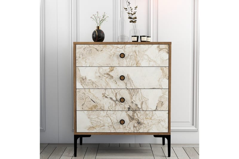 Ameias Kommode 76x90,7 cm Brun/Hvit - Hanah Home - Oppbevaring - Oppbevaringsmøbler - Kommode - Entrekommode