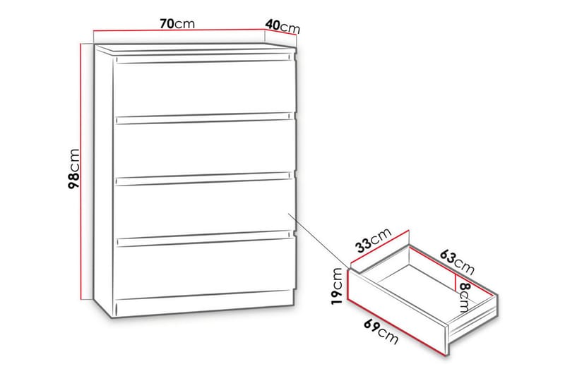 Basildon Kommode 70x40x97 cm - Hvit - Oppbevaring - Oppbevaringsmøbler - Kommode - Entrekommode
